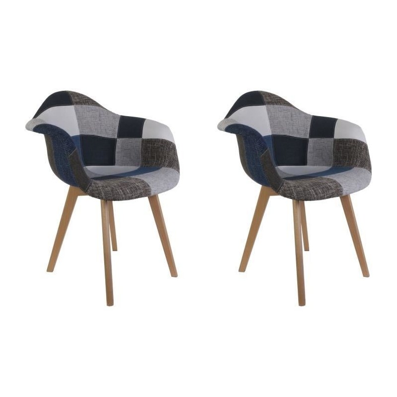 Lot de 2 fauteuils - Bleu gris - L 59 x 85 x P 64.5 cm - PATCHWORK