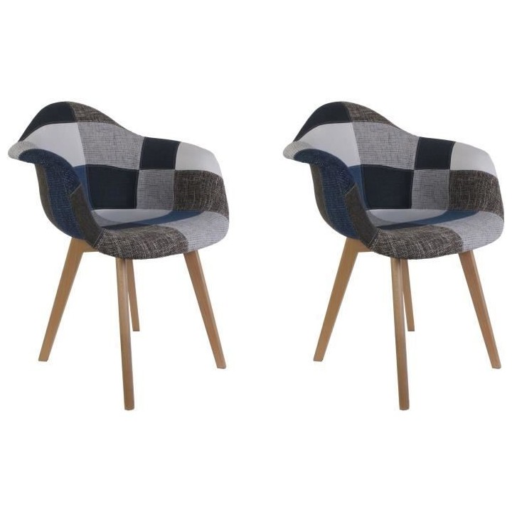 Lot de 2 fauteuils - Bleu gris - L 59 x 85 x P 64.5 cm - PATCHWORK
