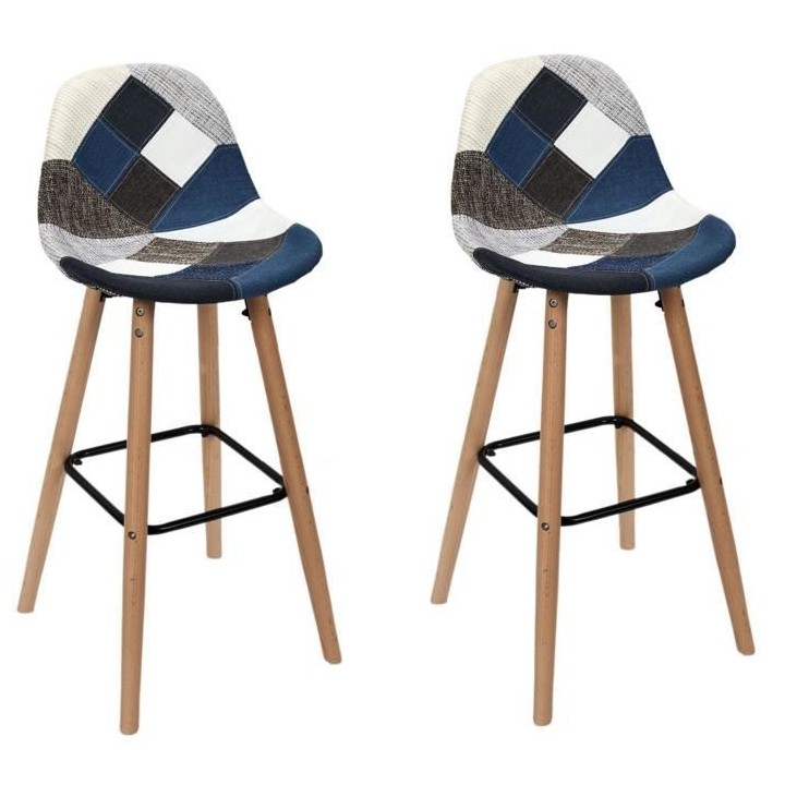 Lot de 2 Tabourets de bar - Bleu gris - PATCHWORK
