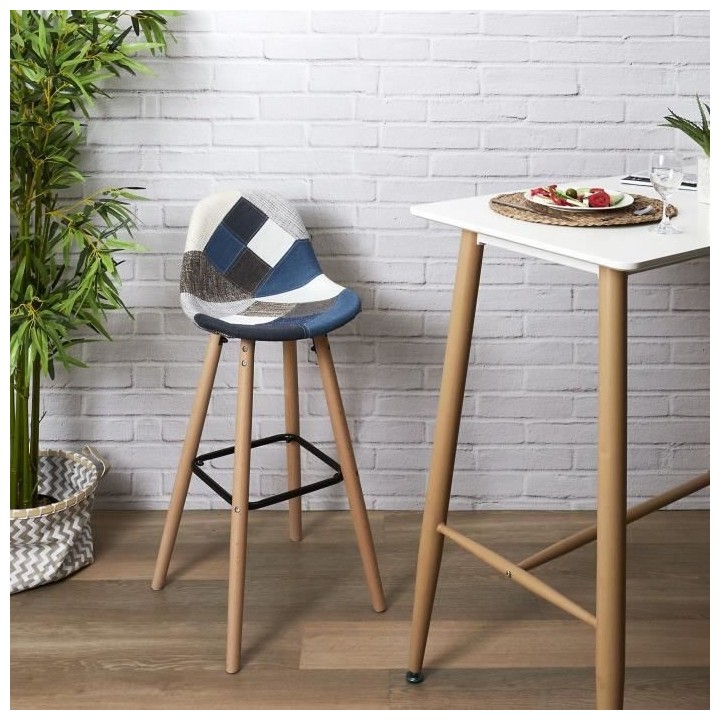 Lot de 2 Tabourets de bar - Bleu gris - PATCHWORK