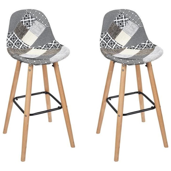 Lot de 2 Tabourets de bar - Gris - PATCHWORK