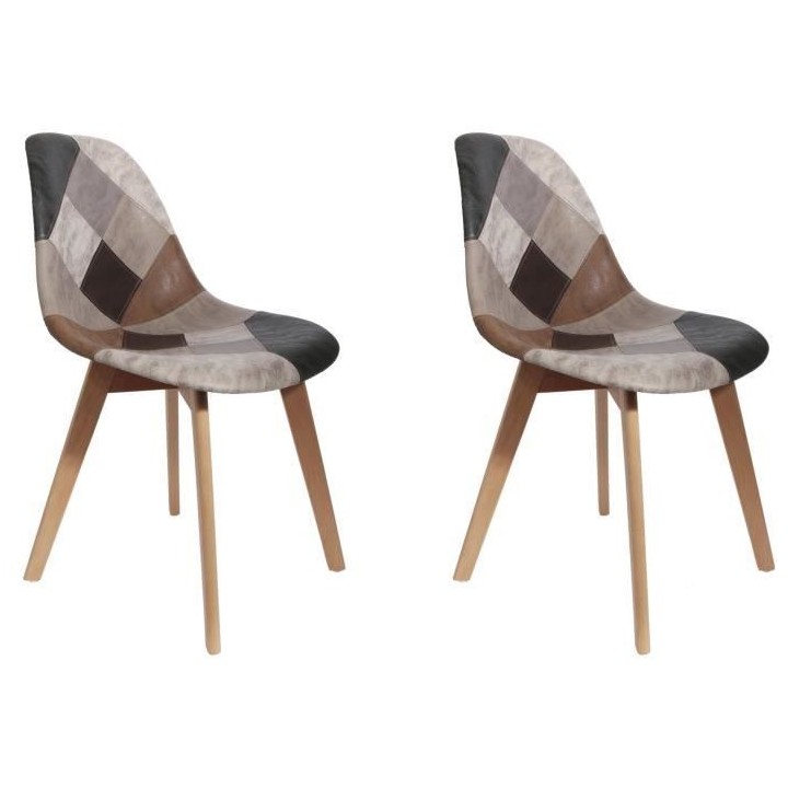 Lot de 2 Chaises - Simili - L 46 x P 85 x H 55 cm - PATCHWORK