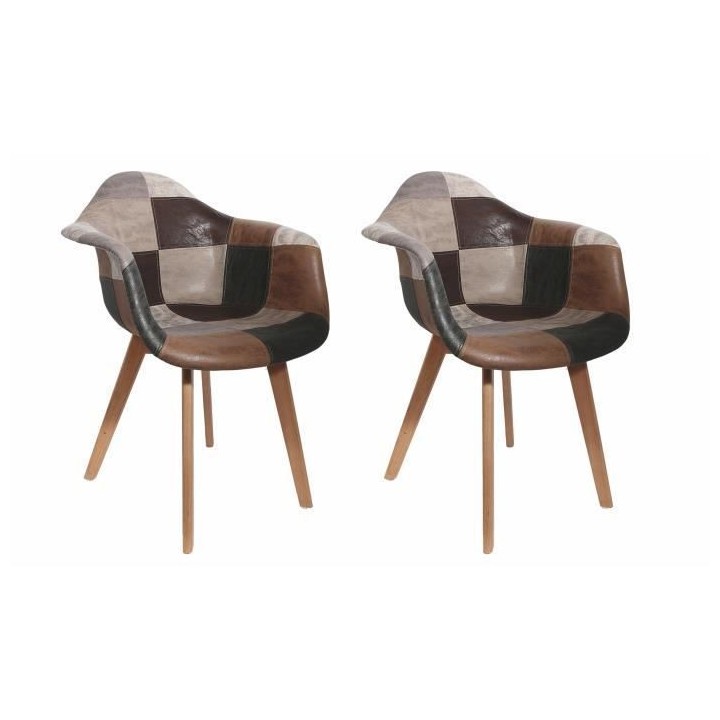 Lot de 2 Fauteuils - Simili - L 62 x P 84 x H 59 cm - PATCHWORK