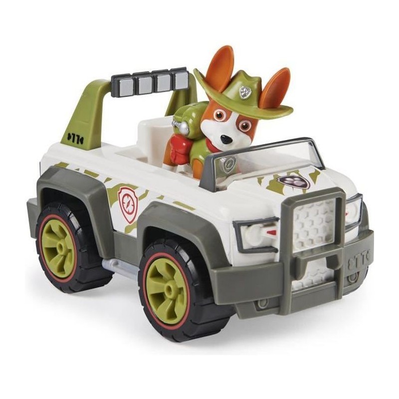 LA PAT' PATROUILLE - VEHICULE + FIGURINE TRACKER - 6061801 - Véhicule 15 cm Avec 1 Figurine a Collectionner Paw Patrol - Jouet