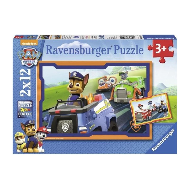 PAT' PATROUILLE Puzzles 2x12 pieces - La Pat'Patrouille en action - Ravensburger - Lot de puzzles enfant - Des 3 ans