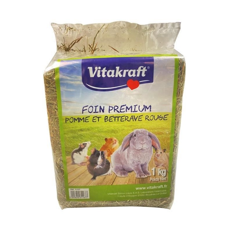 VITAKRAFT Foin a la pomme et a la betterave rouge pour petits mammiferes - Lot de 4x1kg