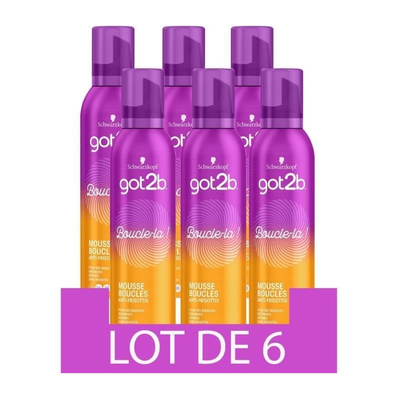 SCHWARZKOPF Got2b - Mousse coiffante Cheveux - Boucle-la - Définition des Boucles - Aérosol 250 ml - Lot de 6