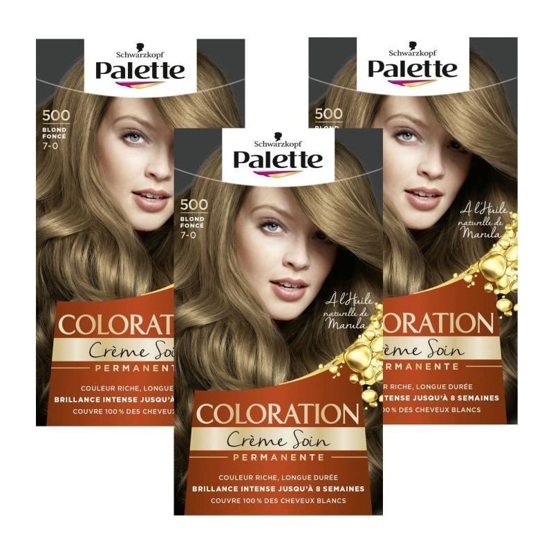 SCHWARZKOPF Palette - Coloration permanente Cheveux - Creme Soin - Tenue 8 semaines - Blond foncé 500 - Lot de 3