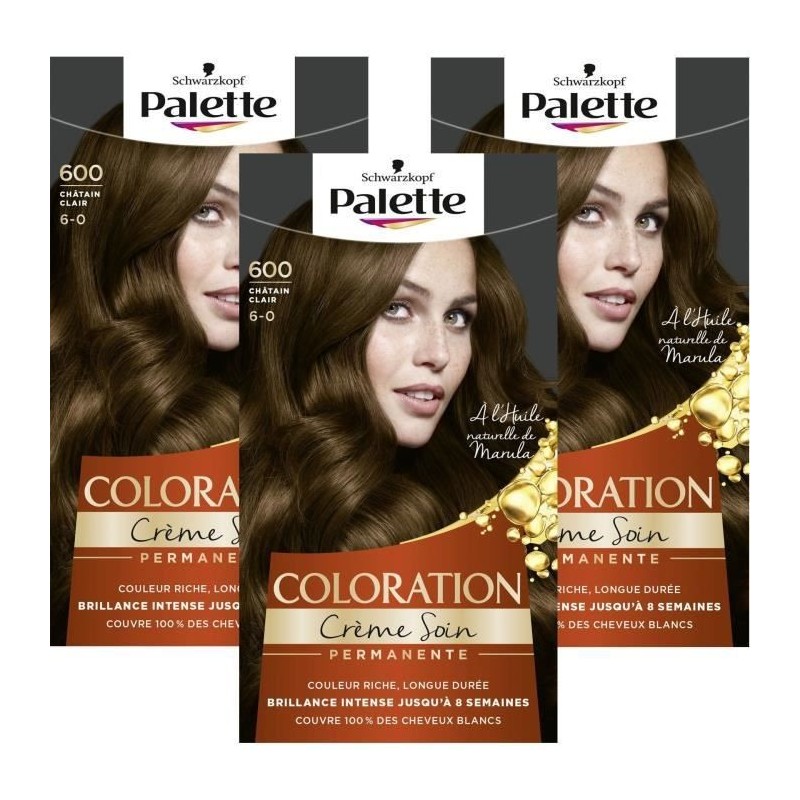 SCHWARZKOPF Palette - Coloration permanente Cheveux - Creme Soin - Tenue 8 semaines - Châtain clair 600 - Lot de 3