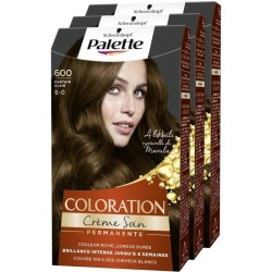 SCHWARZKOPF Palette - Coloration permanente Cheveux - Creme Soin - Tenue 8 semaines - Châtain clair 600 - Lot de 3