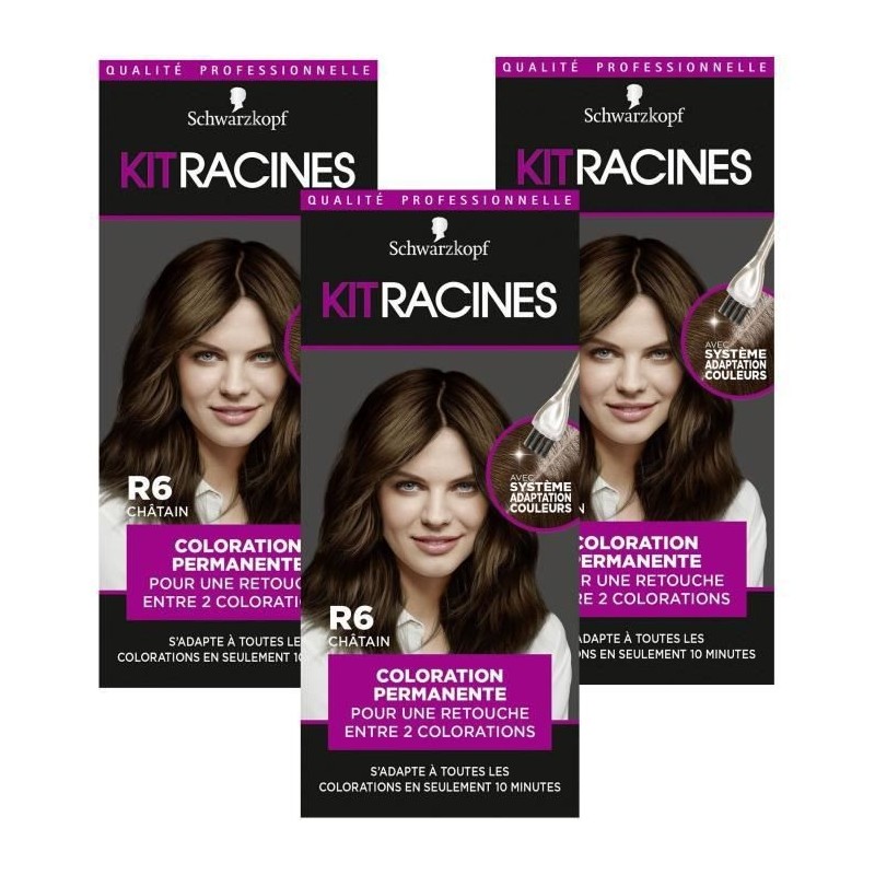 SCHWARZKOPF Kit Racines - Coloration Racines Cheveux permanente - Châtain R6 - Lot de 3