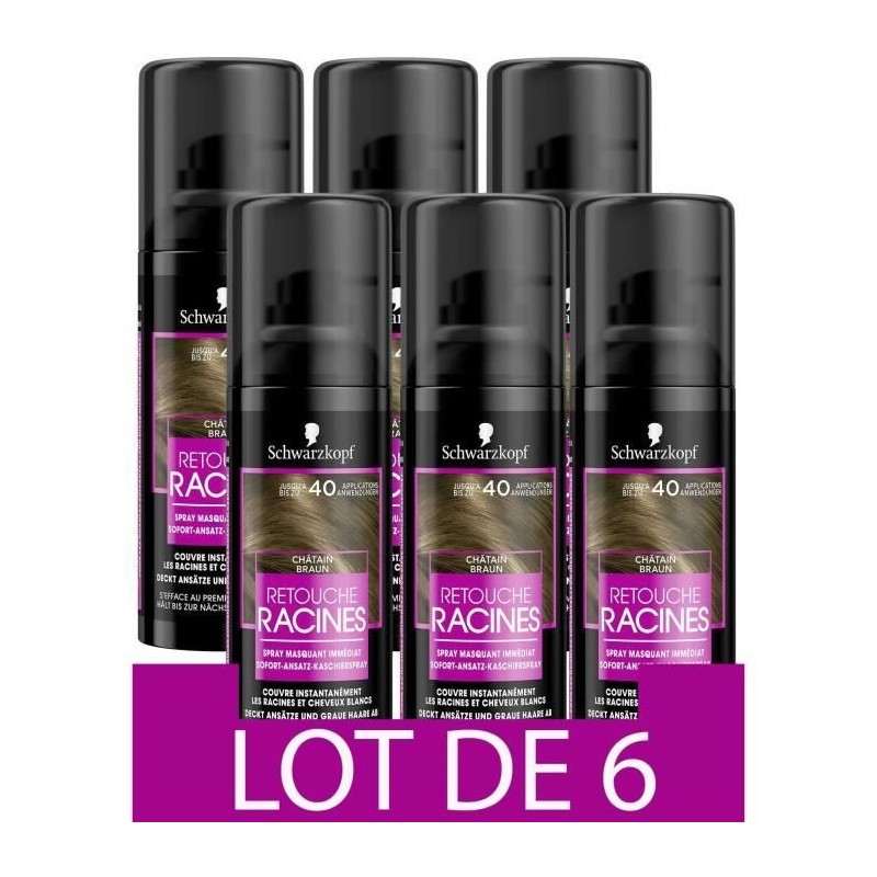 SCHWARZKOPF Retouche Racines Cheveux Blancs - Spray masquant Temporaire Racines Cheveux - Châtain - Lot de 6