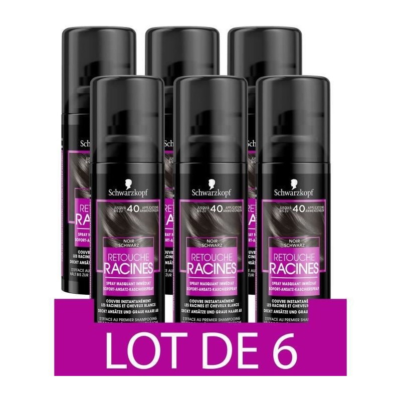 SCHWARZKOPF Retouche Racines Cheveux Blancs - Spray masquant Temporaire Racines Cheveux - Noir - Lot de 6