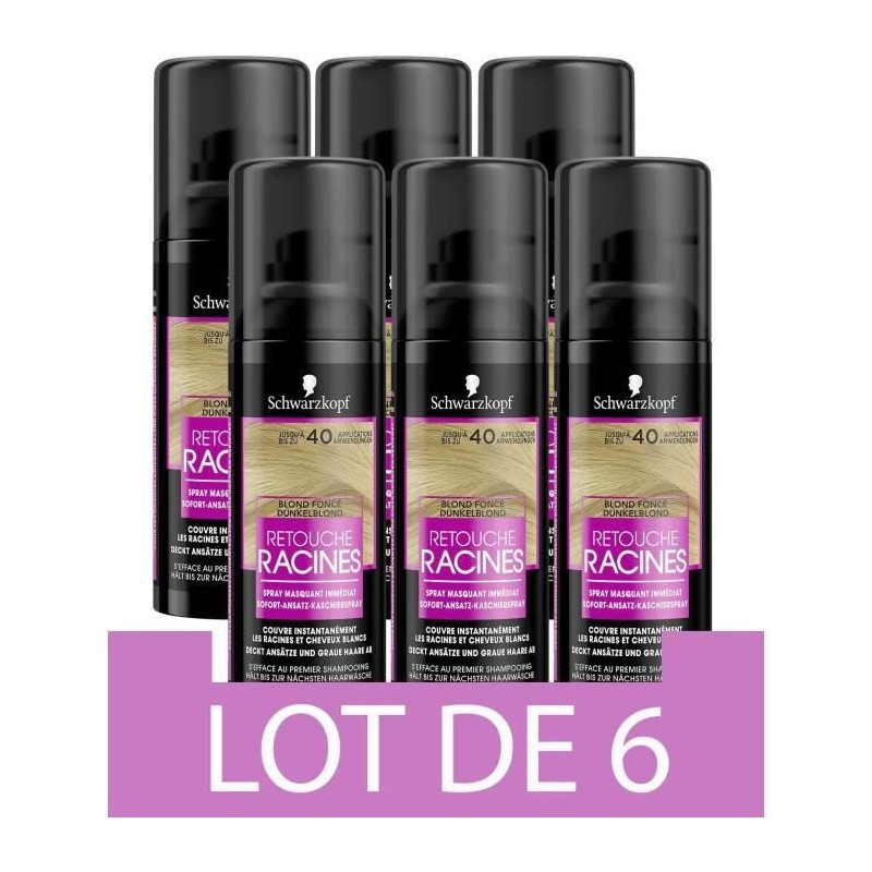 SCHWARZKOPF Retouche Racines Cheveux Blancs - Spray masquant Temporaire Racines Cheveux - Blond Foncé - Lot de 6