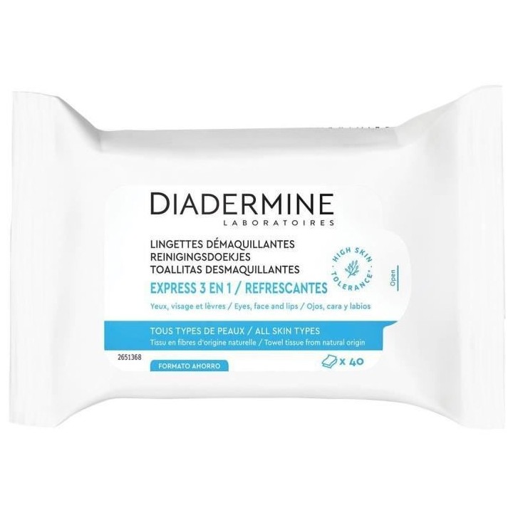 DIADERMINE Lingettes Démaquillantes Visage, Yeux et Levres - Express