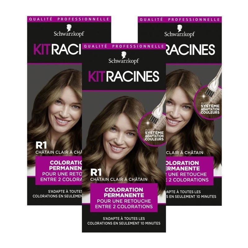 SCHWARZKOPF Kit Racines - Coloration Racines Cheveux permanente - Châtain clair a Châtain R1 - Lot de 3