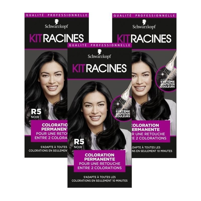 SCHWARZKOPF Kit Racines - Coloration Racines Cheveux permanente - Noir R5 - Lot de 3