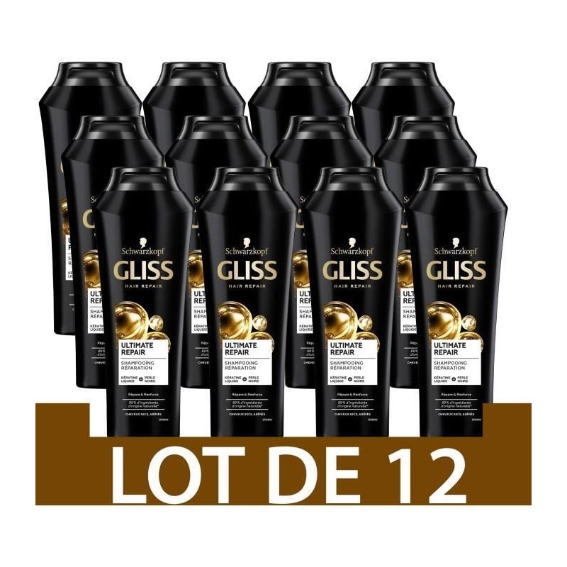 Shampooing Gliss Schwarzkopf Ultimate Repair Cheveux secs/tres abîmés 250 ml Lot de 12