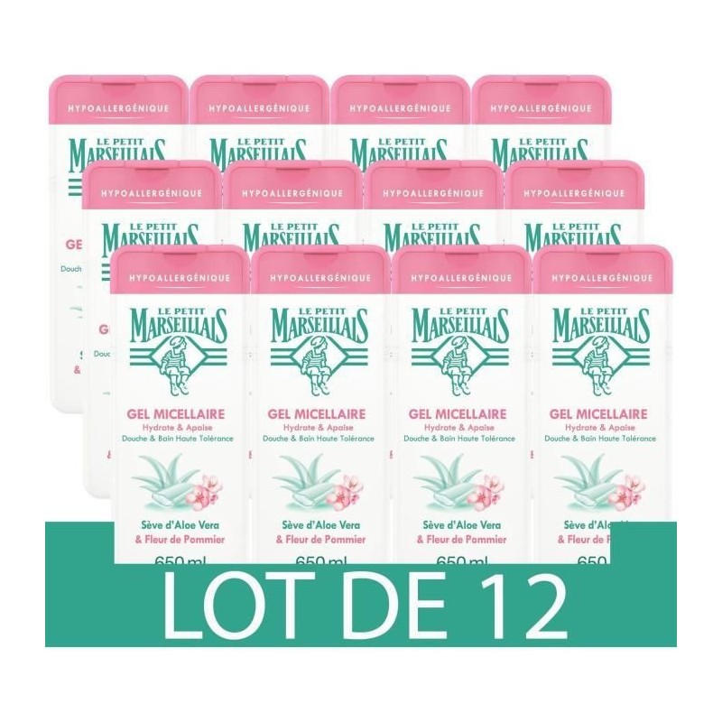 [Lot de 12] LE PETIT MARSEILLAIS Douche Bain Gel micellaire - Aloe Fleur Pommier - 650ml