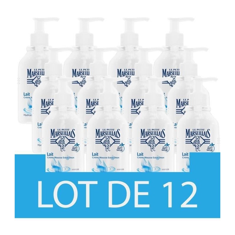 [Lot de 12] LE PETIT MARSEILLAIS Creme Mousse Extra Doux Lait Pompe - 300ml