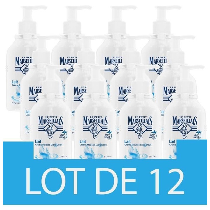 [Lot de 12] LE PETIT MARSEILLAIS Creme Mousse Extra Doux Lait Pompe -