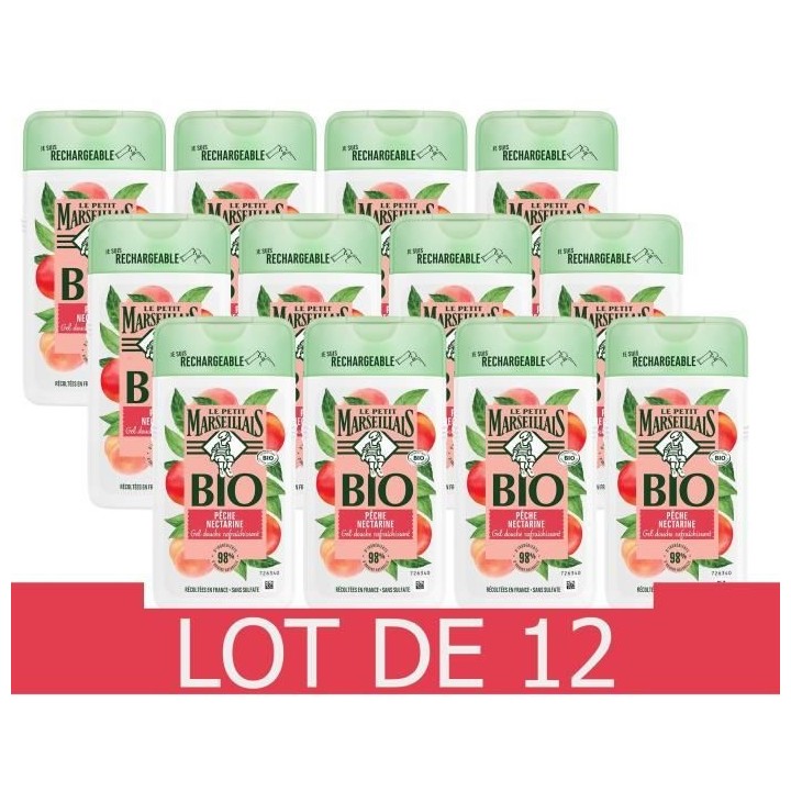 [Lot de 12] LE PETIT MARSEILLAIS Gel Douche Rafraichissant - Peche Nec