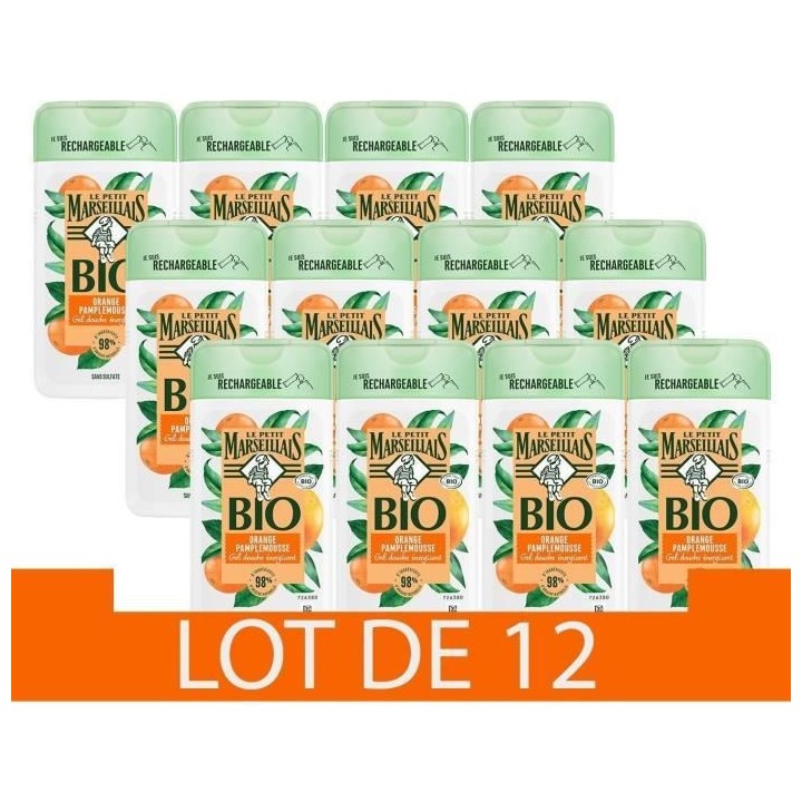 [Lot de 12] LE PETIT MARSEILLAIS Gel Douche Energisant - Orange Pample