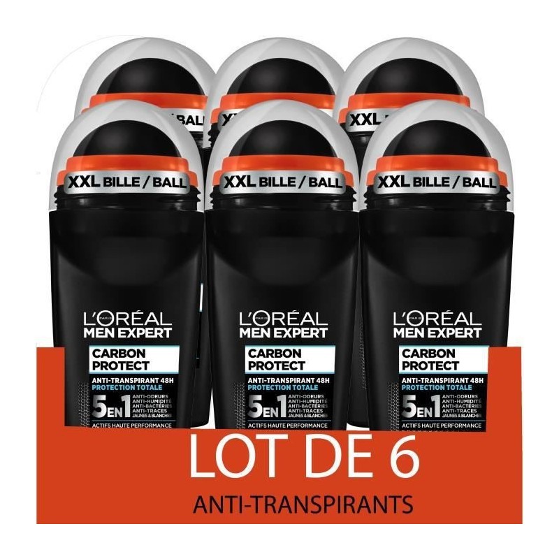 [Lot de 6] Déodorant Bille L'OREAL MEN EXPERT Carbon Protect 5en1 Ice Fresh 50 ml