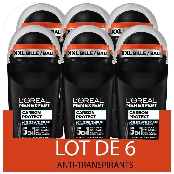 [Lot de 6] Déodorant Bille L'OREAL MEN EXPERT Carbon Protect 5en1 Ice