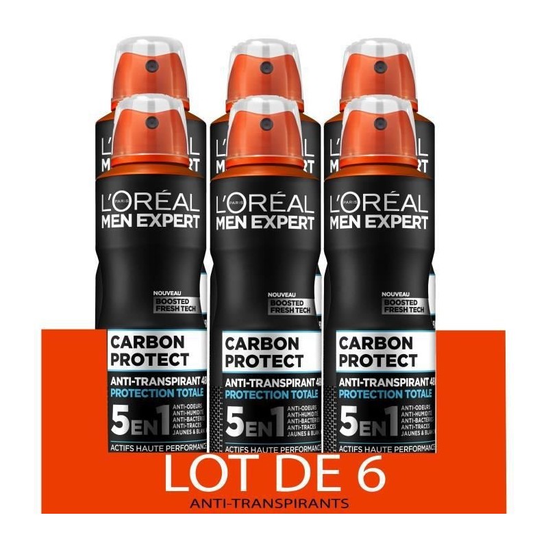 [Lot de 6] Déodorant Spray L'OREAL MEN EXPERT Carbon Protect 5en1 Ice Fresh 200 ml