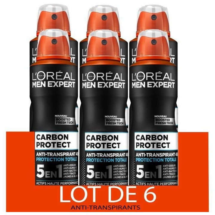[Lot de 6] Déodorant Spray L'OREAL MEN EXPERT Carbon Protect 5en1 Ice