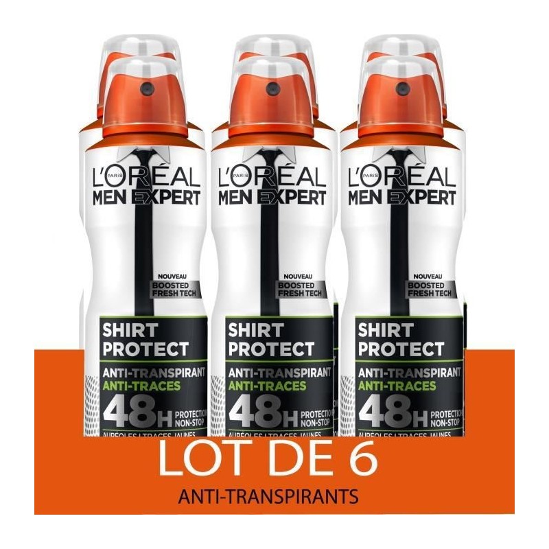 Déodorant Spray Shirt Protect L'OREAL Men Expert Anti-traces - 6x 200 ml