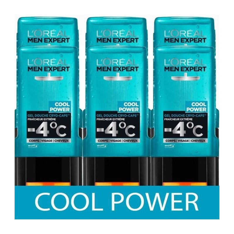 [Lot de 6] Gel Douche L'OREAL MEN EXPERT Cool Power Frais 300 ml