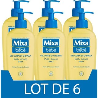 Gel Tres doux 2-en-1 MIXA BEBE - Corps et cheveux - 6x 250 ml