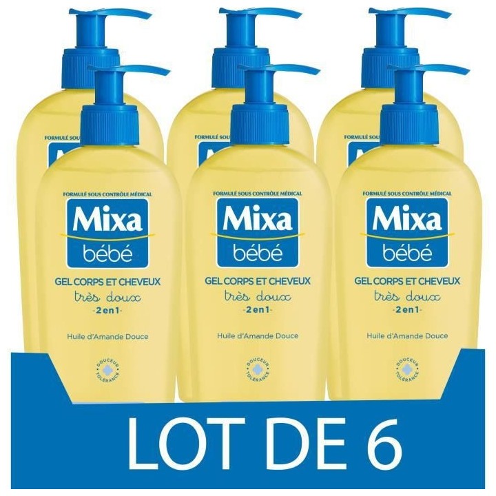 Gel Tres doux 2-en-1 MIXA BEBE - Corps et cheveux - 6x 250 ml