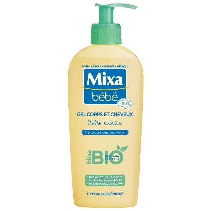 [Lot de 6] Gel Corps et Cheveux MIXA BEBE Tres Doux Bio 250 ml