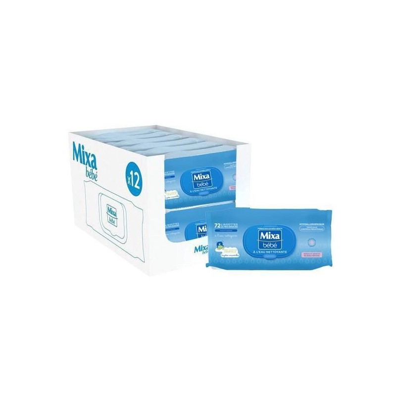 [Lot de 12] MIXA BEBE Lingettes a l'eau nettoyante x72