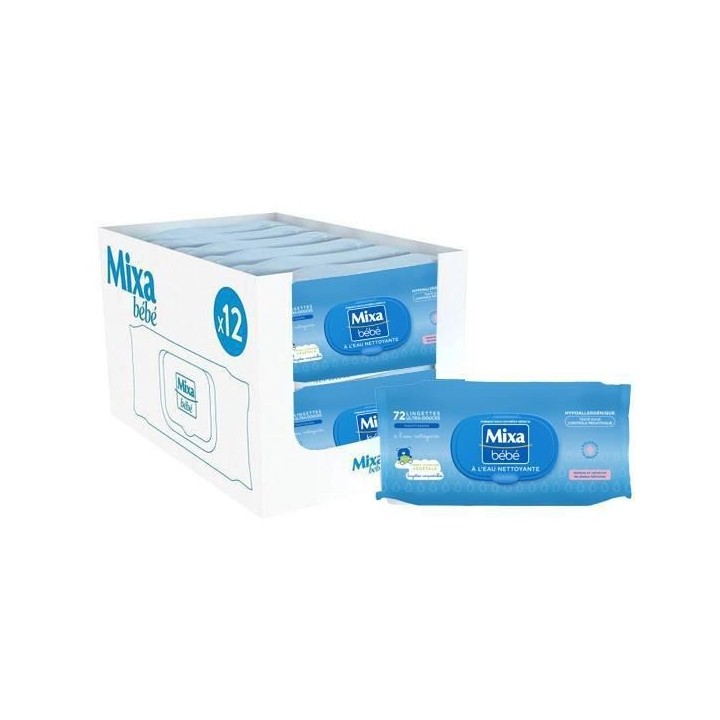 [Lot de 12] MIXA BEBE Lingettes a l'eau nettoyante x72