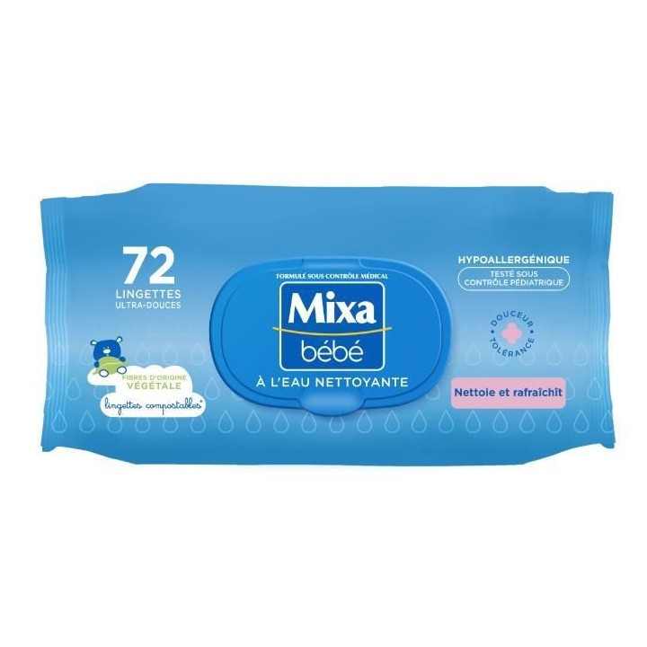 [Lot de 12] MIXA BEBE Lingettes a l'eau nettoyante x72