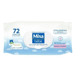 [Lot de 12] MIXA BEBE Lingettes au lait de toilette x72