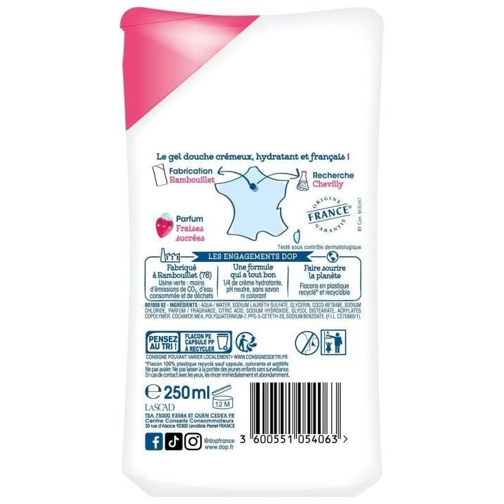 Gel douche Douceurs d'Enfance DOP - Creme Fraises sucrées - 12x 250 m