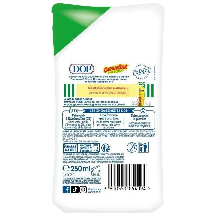 Gel douche Douceurs d'Enfance DOP - Creme Carambar citron - 12x 250 ml