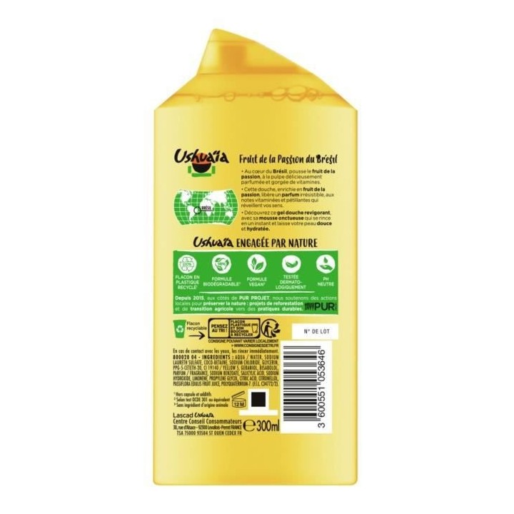 Gel douche au fruit de la passion USHUAiA - 12x 300 ml