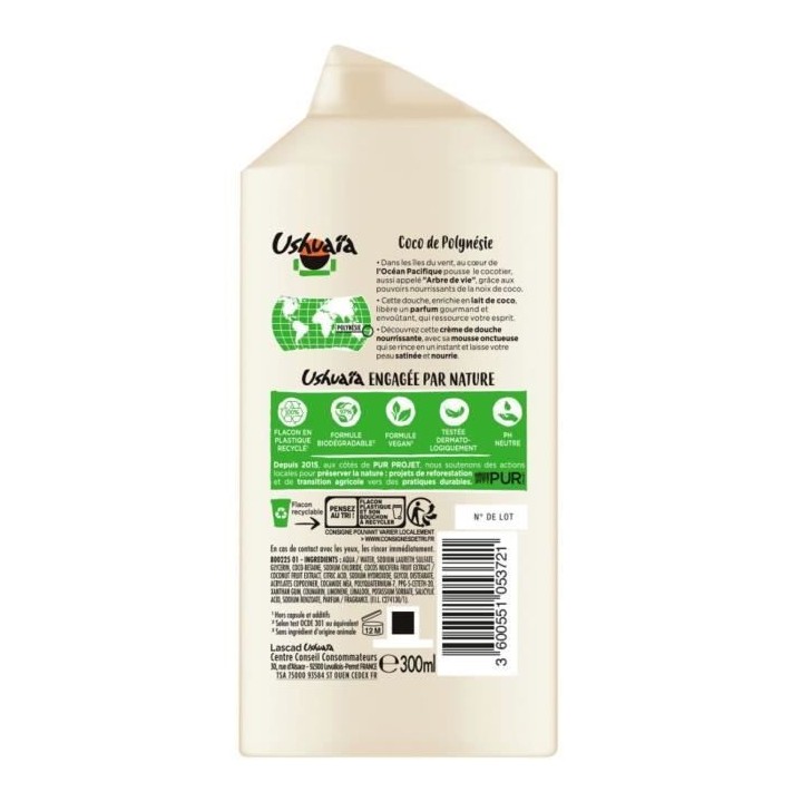 Creme Douche USHUAIA Nourrissante au lait de coco des Iles sous le Ven