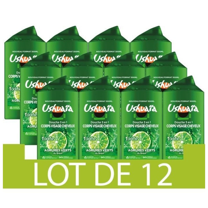 Douche 3-en-1 USHUAiA - Agrumes verts du Brésil - 12x 300 ml