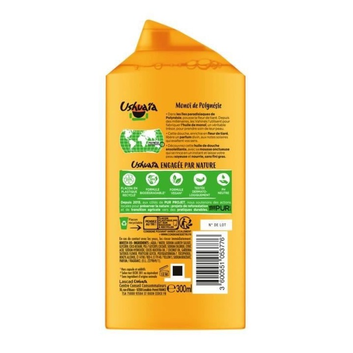 Huile de douche USHUAiA Rituel de Polynésie Monoi & Fleur de Tiaré -