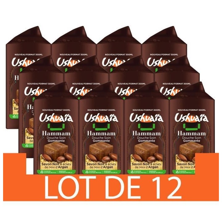Gel douche USHUAIA Rituel Hammam Savon Noir & Argan - 300 ml x12