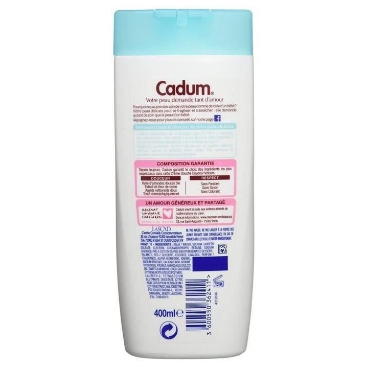 Gel douche Fleur de coton CADUM - 12x 400 ml