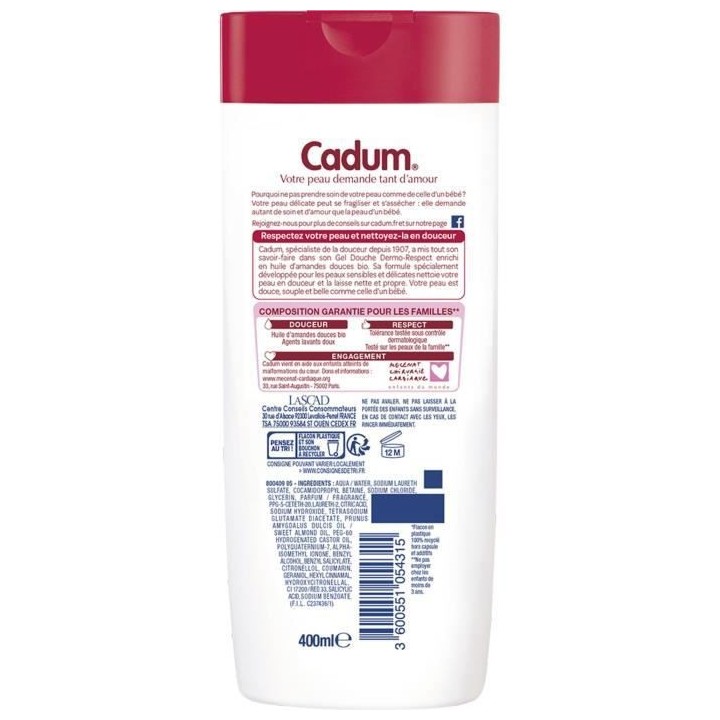 Gel douche CADUM Dermo-respect - 12 x 400 ml