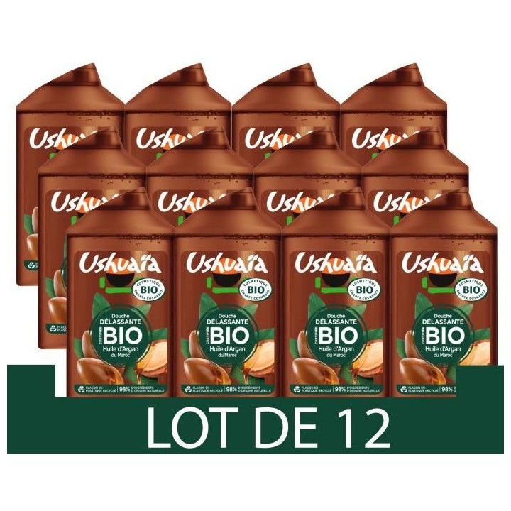 Gel Douche USHUAIA BIO Délassante a l'Argan - 12 x 250 ml